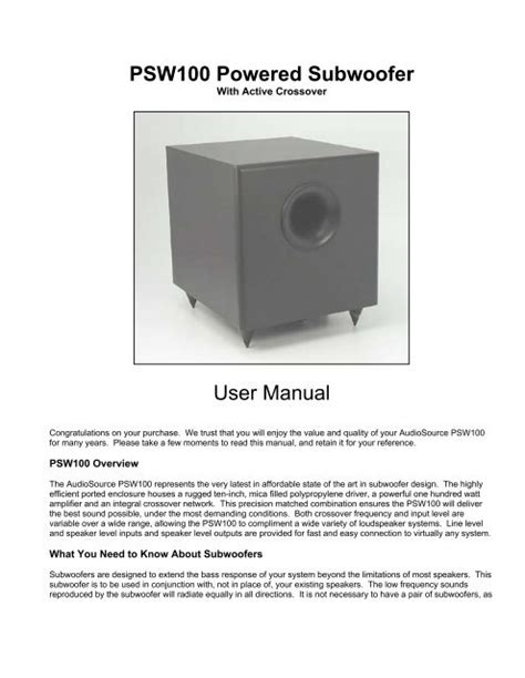 polk audio psw100 powered subwoofer pdf manual